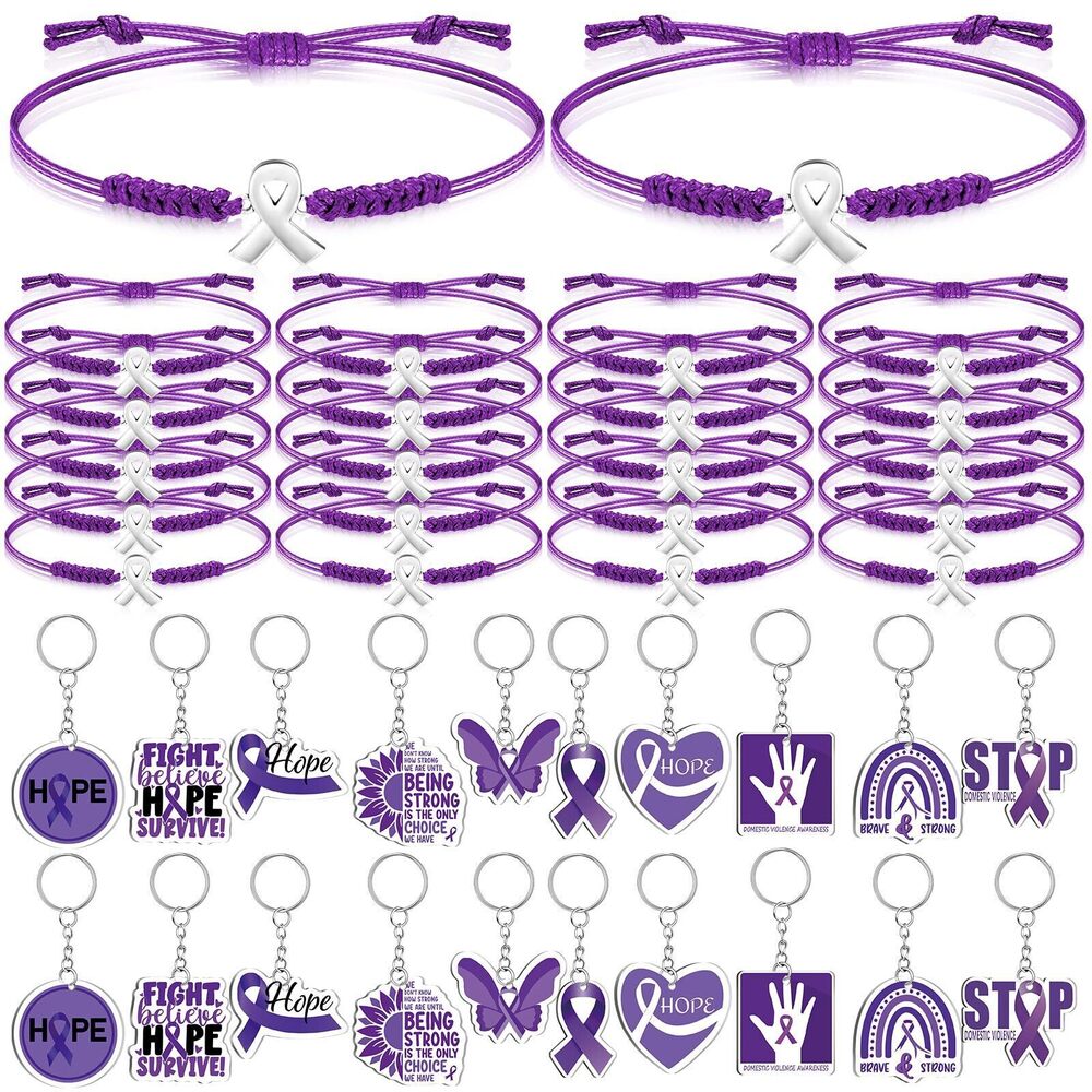 1830 40 Pcs Breast Cancer Awareness Gifts Bulk Set Pink Purple Ribbon